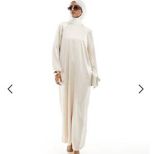 ASOS DESIGN satin crew neck oversized maxi dress in champagne